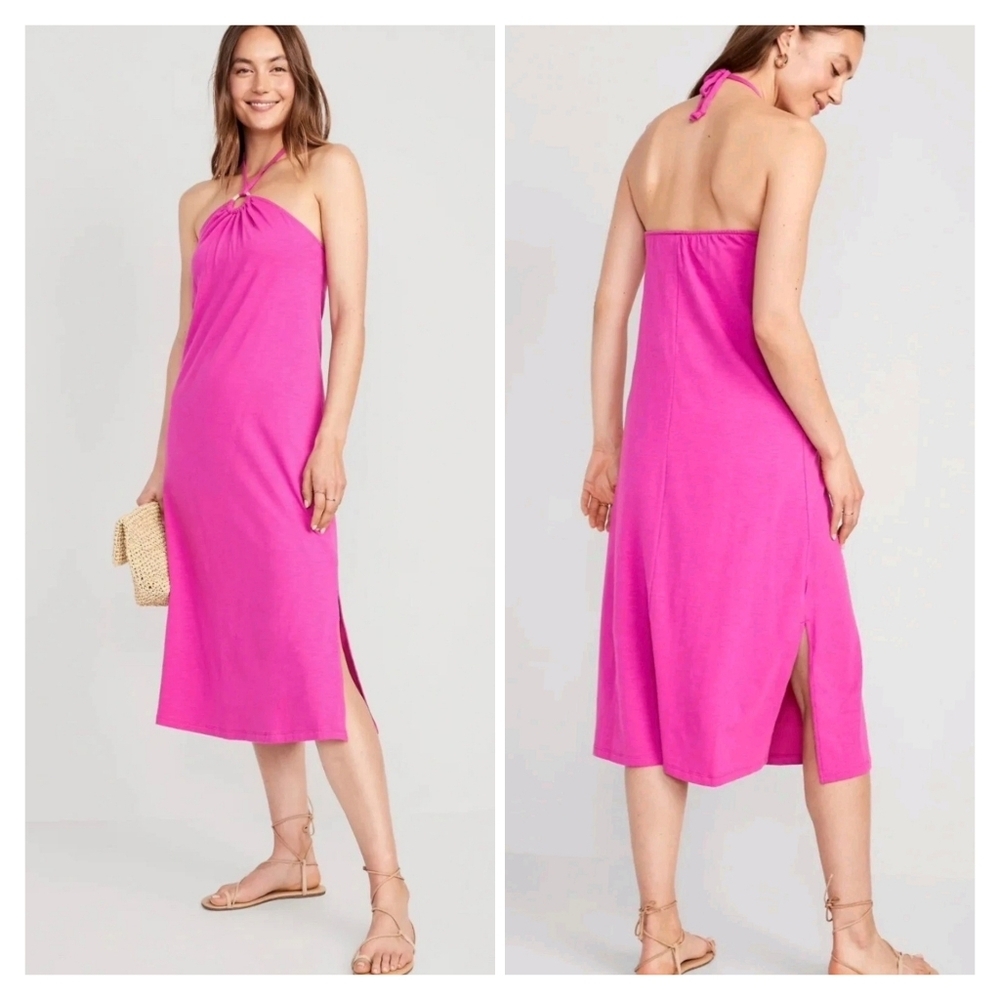 Old Navy Pink Halter Neck Midi Dress Size S